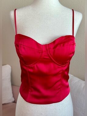 Jason Wu Bustier Top Red Satin Cropped Corset Women’s M Adjust Strap Date Night